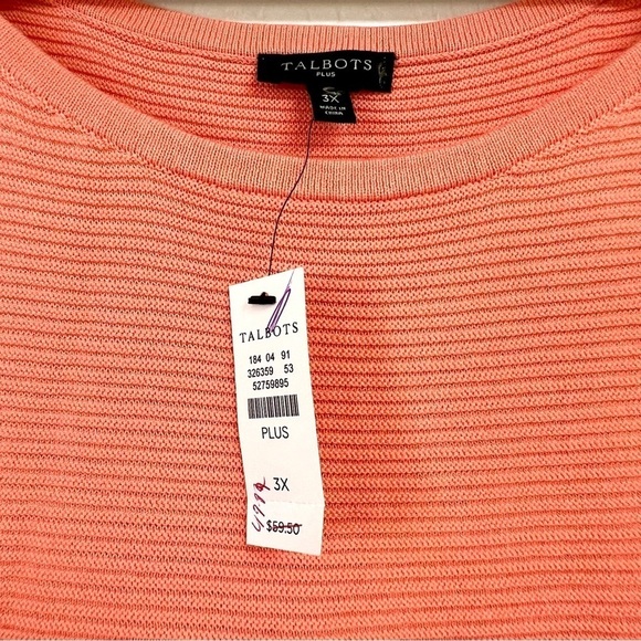 NWT TALBOTS Plus 3X knit sweater top orange micro stripes comfy thick tunic - Picture 3 of 10